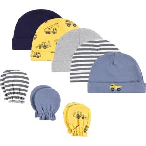 imageHudson Baby Unisex Baby Cotton Cap and Scratch Mitten SetConstruction