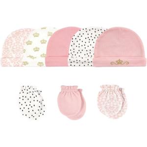 imageHudson Baby Unisex Baby Cotton Cap and Scratch Mitten SetCrown