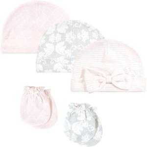 imageHudson Baby Unisex Baby Cotton Cap and Scratch Mitten SetDamask