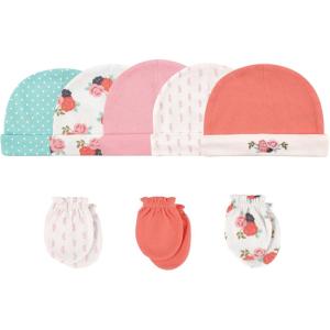 imageHudson Baby Unisex Baby Cotton Cap and Scratch Mitten SetFloral