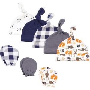 imageHudson Baby Unisex Baby Cotton Cap and Scratch Mitten SetForest