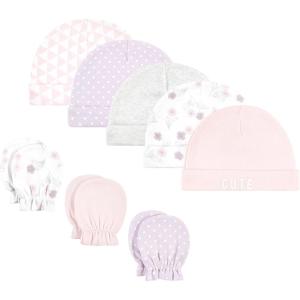 imageHudson Baby Unisex Baby Cotton Cap and Scratch Mitten SetLavender Floral