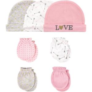 imageHudson Baby Unisex Baby Cotton Cap and Scratch Mitten SetLove