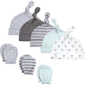 imageHudson Baby Unisex Baby Cotton Cap and Scratch Mitten SetModern Elephant