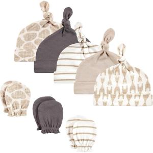 imageHudson Baby Unisex Baby Cotton Cap and Scratch Mitten SetModern Giraffe