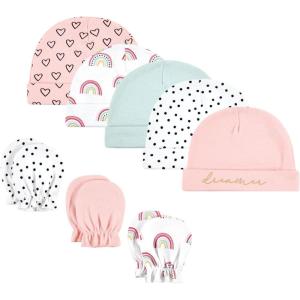 imageHudson Baby Unisex Baby Cotton Cap and Scratch Mitten SetModern Rainbow