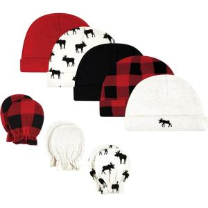 imageHudson Baby Unisex Baby Cotton Cap and Scratch Mitten SetMoose