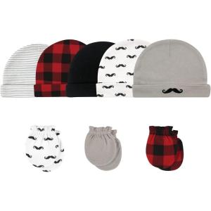 imageHudson Baby Unisex Baby Cotton Cap and Scratch Mitten SetMustache