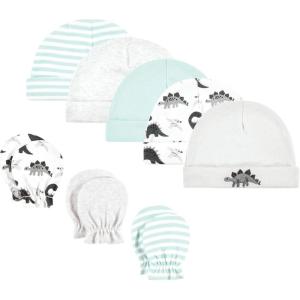imageHudson Baby Unisex Baby Cotton Cap and Scratch Mitten SetNeutral Dino