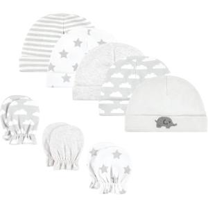 imageHudson Baby Unisex Baby Cotton Cap and Scratch Mitten SetNeutral Elephant