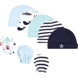 imageHudson Baby Unisex Baby Cotton Cap and Scratch Mitten SetOcean Friends