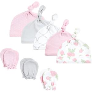 imageHudson Baby Unisex Baby Cotton Cap and Scratch Mitten SetRose