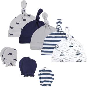 imageHudson Baby Unisex Baby Cotton Cap and Scratch Mitten SetSail the Sea