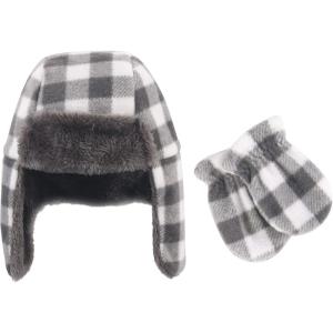imageHudson Baby Unisex Baby Fleece Trapper Hat and Mitten SetCharcoal White Plaid Baby