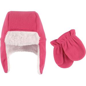 imageHudson Baby Unisex Baby Fleece Trapper Hat and Mitten SetDark Pink Baby