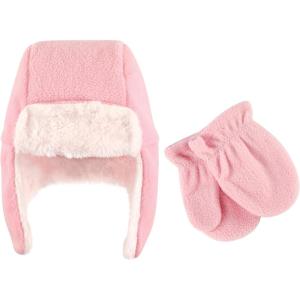 imageHudson Baby Unisex Baby Fleece Trapper Hat and Mitten SetLight Pink Baby