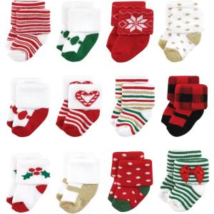 imageHudson Baby Baby Girls Cotton Rich Newborn and Terry Socks12 Days of Christmas Girl