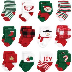 imageHudson Baby Baby Girls Cotton Rich Newborn and Terry Socks12 Days of Christmas Santa
