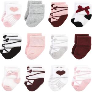imageHudson Baby Baby Girls Cotton Rich Newborn and Terry SocksBallet 12pack