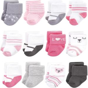 imageHudson Baby Baby Girls Cotton Rich Newborn and Terry SocksBear Girl 12pack