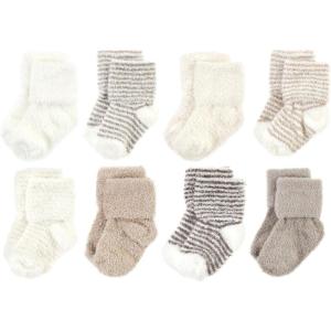 imageHudson Baby Baby Girls Cotton Rich Newborn and Terry SocksBeige Stripe 8 Pack