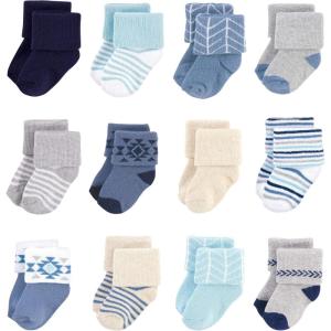 imageHudson Baby Baby Girls Cotton Rich Newborn and Terry SocksBlue Gray Aztec