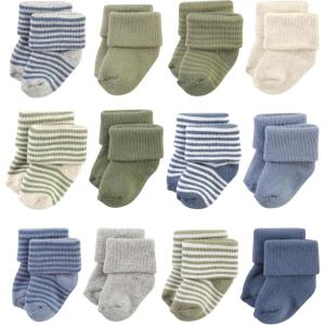 imageHudson Baby Baby Girls Cotton Rich Newborn and Terry SocksBlue Sage Stripe