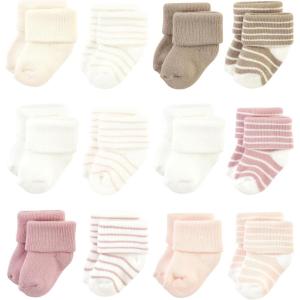 imageHudson Baby Baby Girls Cotton Rich Newborn and Terry SocksBlush Stripe