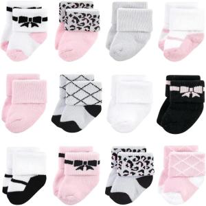imageHudson Baby Baby Girls Cotton Rich Newborn and Terry SocksBows 12pack