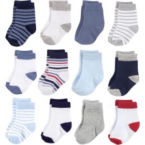 imageHudson Baby Baby Girls Cotton Rich Newborn and Terry SocksBoy Stripe White