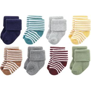 imageHudson Baby Baby Girls Cotton Rich Newborn and Terry SocksDark Earth Tone Stripes