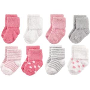 imageHudson Baby Baby Girls Cotton Rich Newborn and Terry SocksDots Stripes