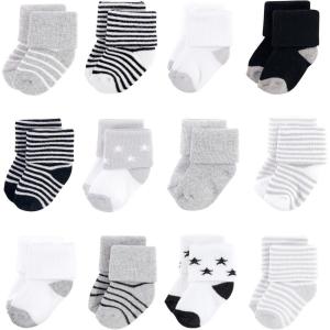 imageHudson Baby Baby Girls Cotton Rich Newborn and Terry SocksGray Black Stars