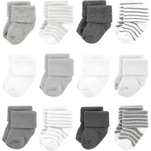 imageHudson Baby Baby Girls Cotton Rich Newborn and Terry SocksGray Stripe 12 Pack