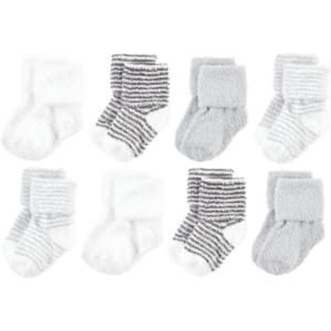 imageHudson Baby Baby Girls Cotton Rich Newborn and Terry SocksGray Stripe 8 Pack