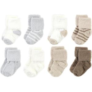 imageHudson Baby Baby Girls Cotton Rich Newborn and Terry SocksGray Taupe Stripe