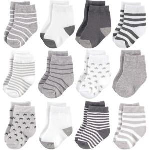 imageHudson Baby Baby Girls Cotton Rich Newborn and Terry SocksGray White Star