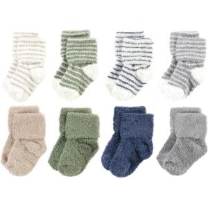 imageHudson Baby Baby Girls Cotton Rich Newborn and Terry SocksGreen Blue Stripe