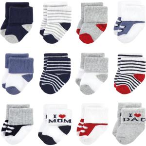 imageHudson Baby Baby Girls Cotton Rich Newborn and Terry SocksMom Dad Boy Navy Red