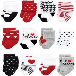 imageHudson Baby Baby Girls Cotton Rich Newborn and Terry SocksMom and Dad Girl Red Black 12pack