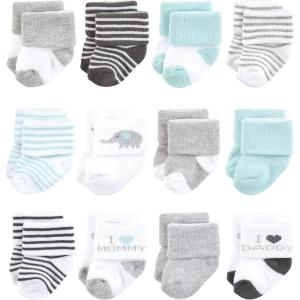 imageHudson Baby Baby Girls Cotton Rich Newborn and Terry SocksMom and Dad Gray Mint 12pack