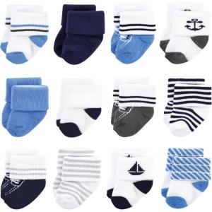 imageHudson Baby Baby Girls Cotton Rich Newborn and Terry SocksNautical 12pack