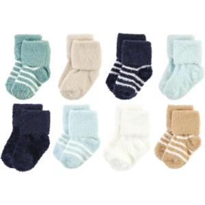 imageHudson Baby Baby Girls Cotton Rich Newborn and Terry SocksNavy Mint Stripe