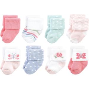 imageHudson Baby Baby Girls Cotton Rich Newborn and Terry SocksPastel Butterfly