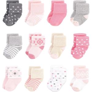 imageHudson Baby Baby Girls Cotton Rich Newborn and Terry SocksPink Gray Aztec