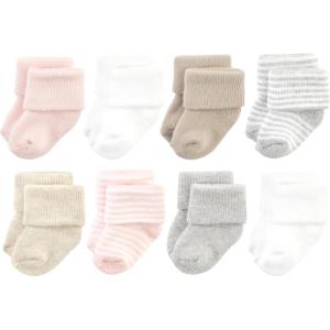 imageHudson Baby Baby Girls Cotton Rich Newborn and Terry SocksPink Gray Stripe