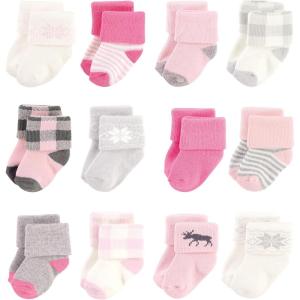 imageHudson Baby Baby Girls Cotton Rich Newborn and Terry SocksPink Moose