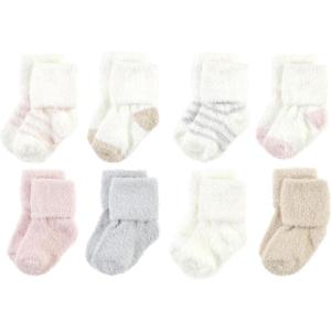 imageHudson Baby Baby Girls Cotton Rich Newborn and Terry SocksPink Neutral Stripe