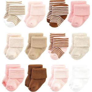 imageHudson Baby Baby Girls Cotton Rich Newborn and Terry SocksPink Tan Stripe