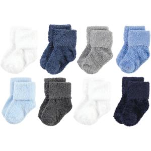imageHudson Baby Baby Girls Cotton Rich Newborn and Terry SocksSolid Blue Gray 8 Pack Chenille